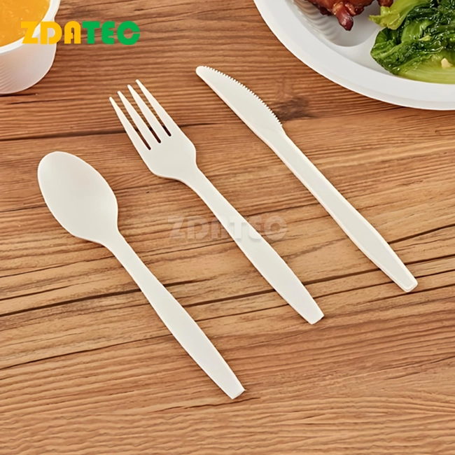 PLA Biodegradable Disposable White spoon knife fork